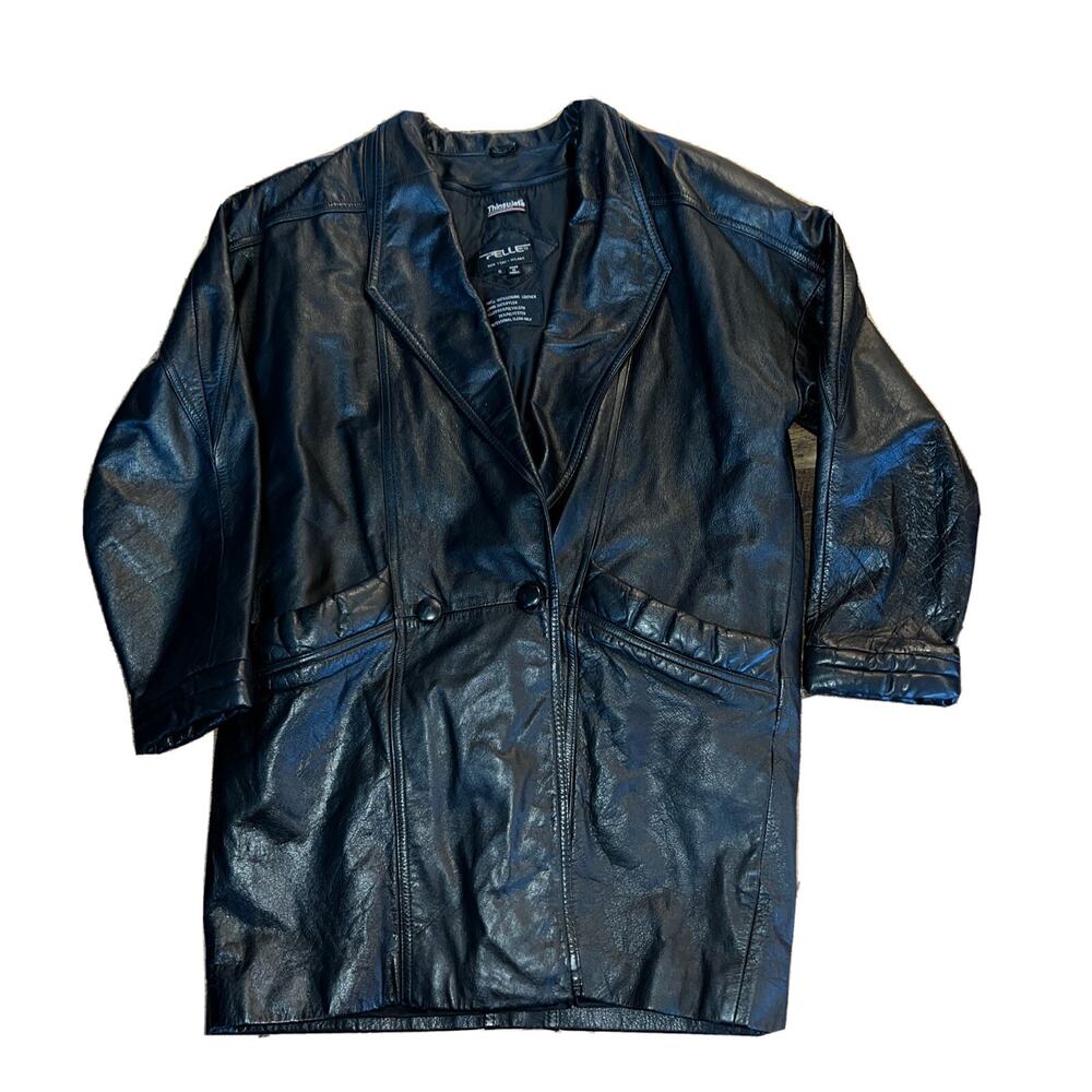 Vintage Pelle Mens Lined Leather Jacket Button Black Size S